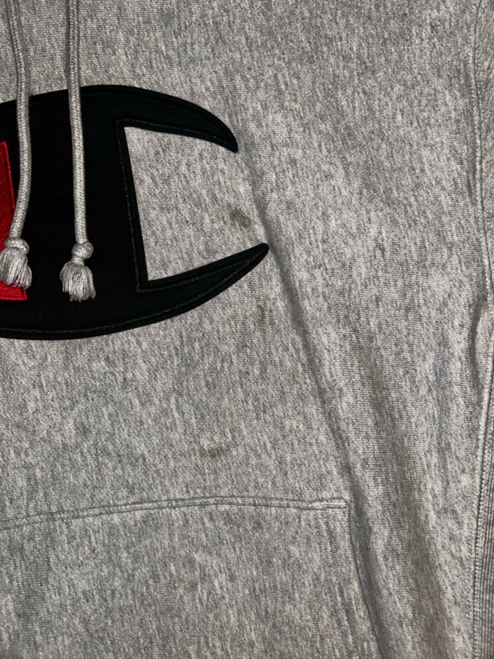 Champion Gray Pullover Hoodie with Black Hood and Red Logo - Picture 2 of 6